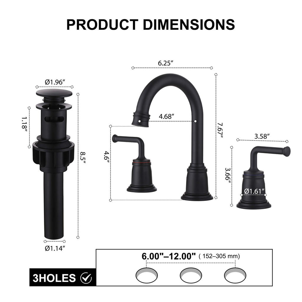 360° Swivel Gooseneck 5-10'' Widespread Bathroom Sink Faucet with Drain