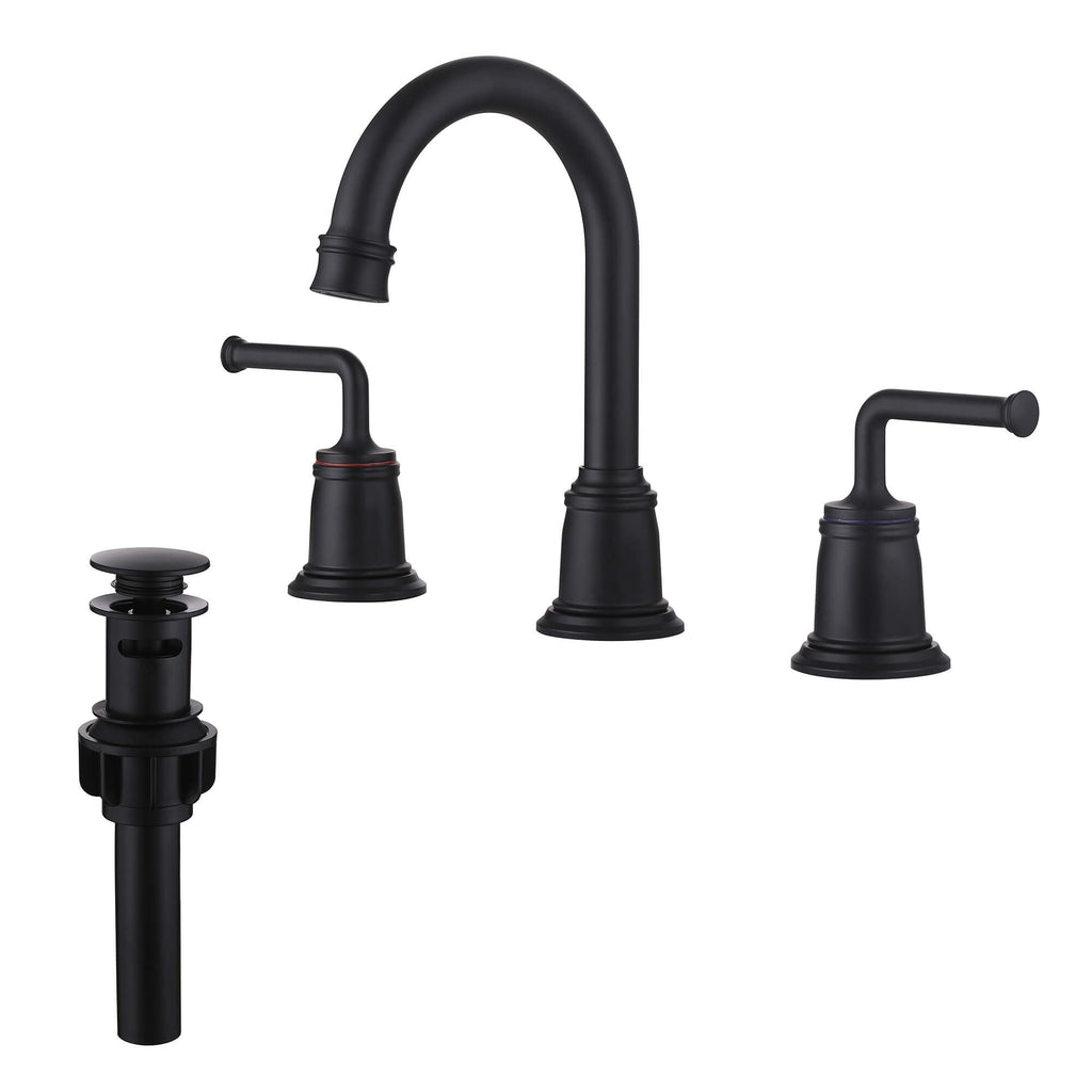360° Swivel Gooseneck Widespread Bathroom Sink Faucet with Drain