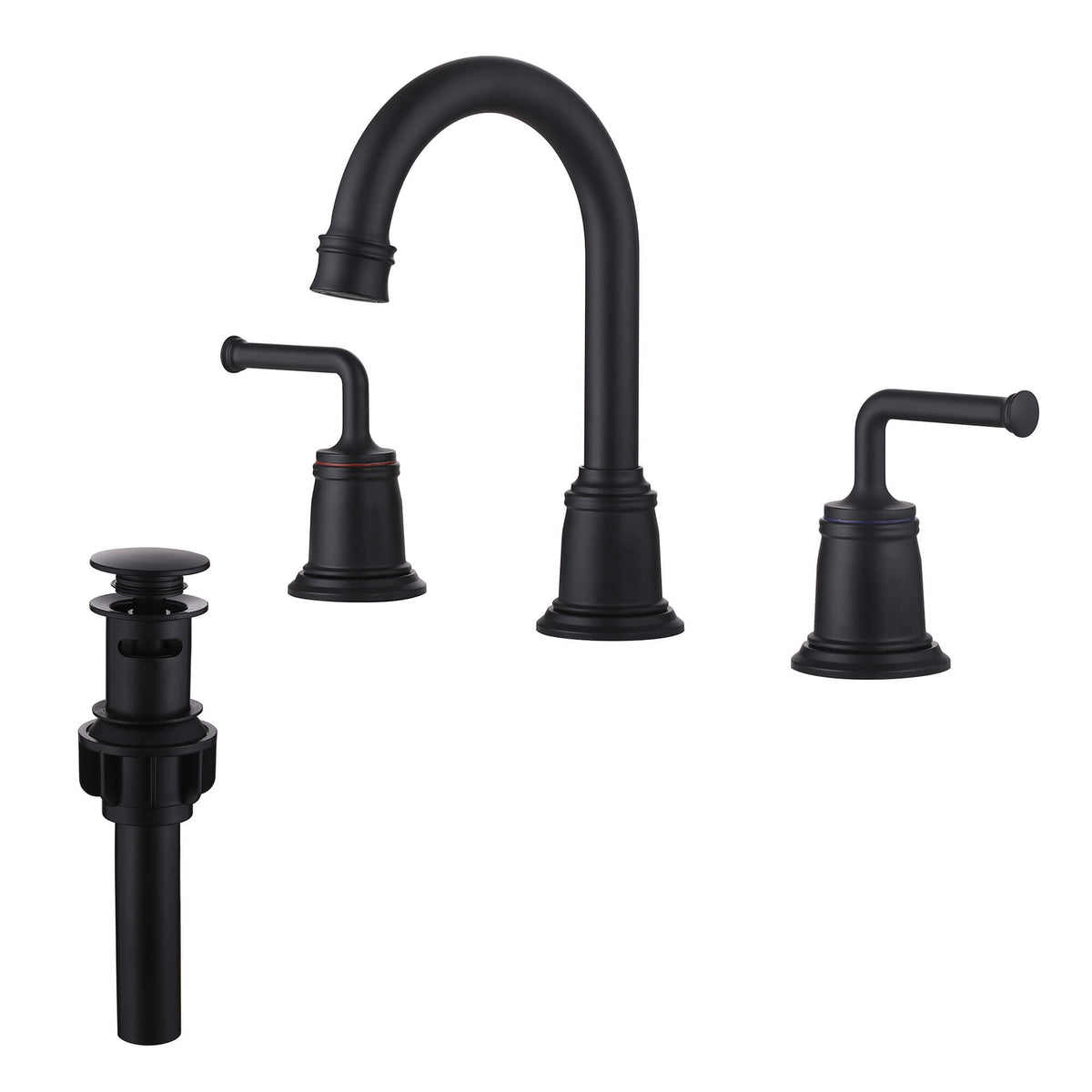 360° Swivel Gooseneck Widespread Bathroom Sink Faucet with Drain