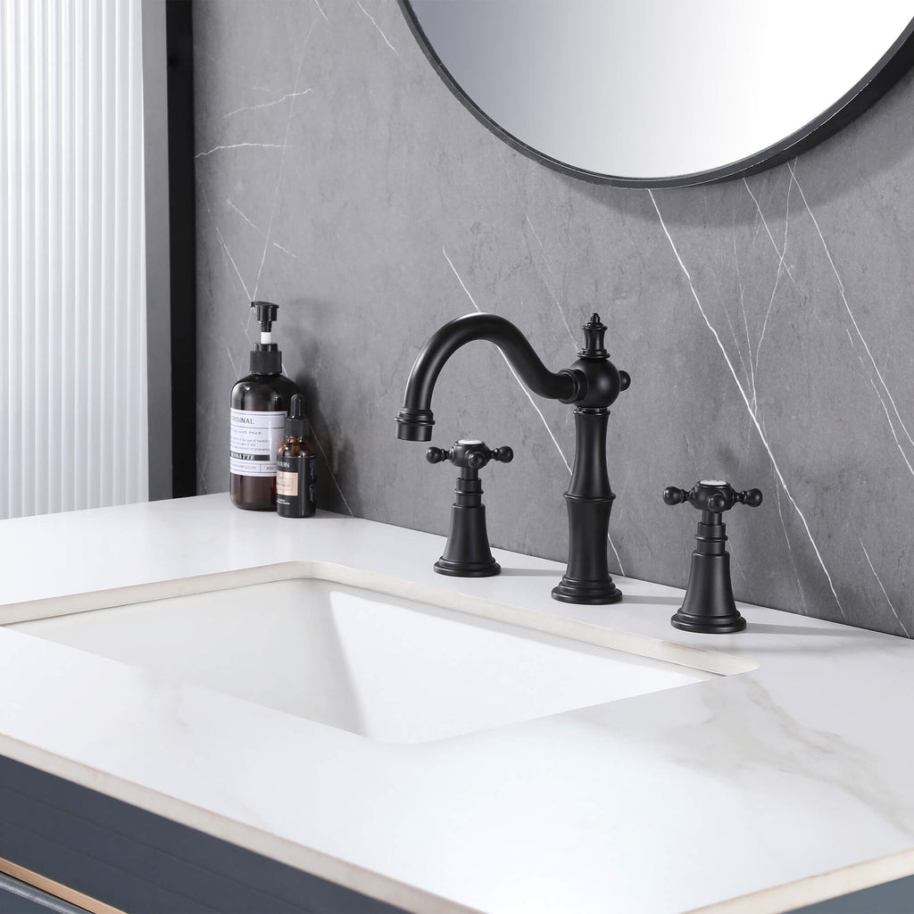 8" Spread 3-Hole Bathroom Faucet with 360° Spout Dual Cross Handles
