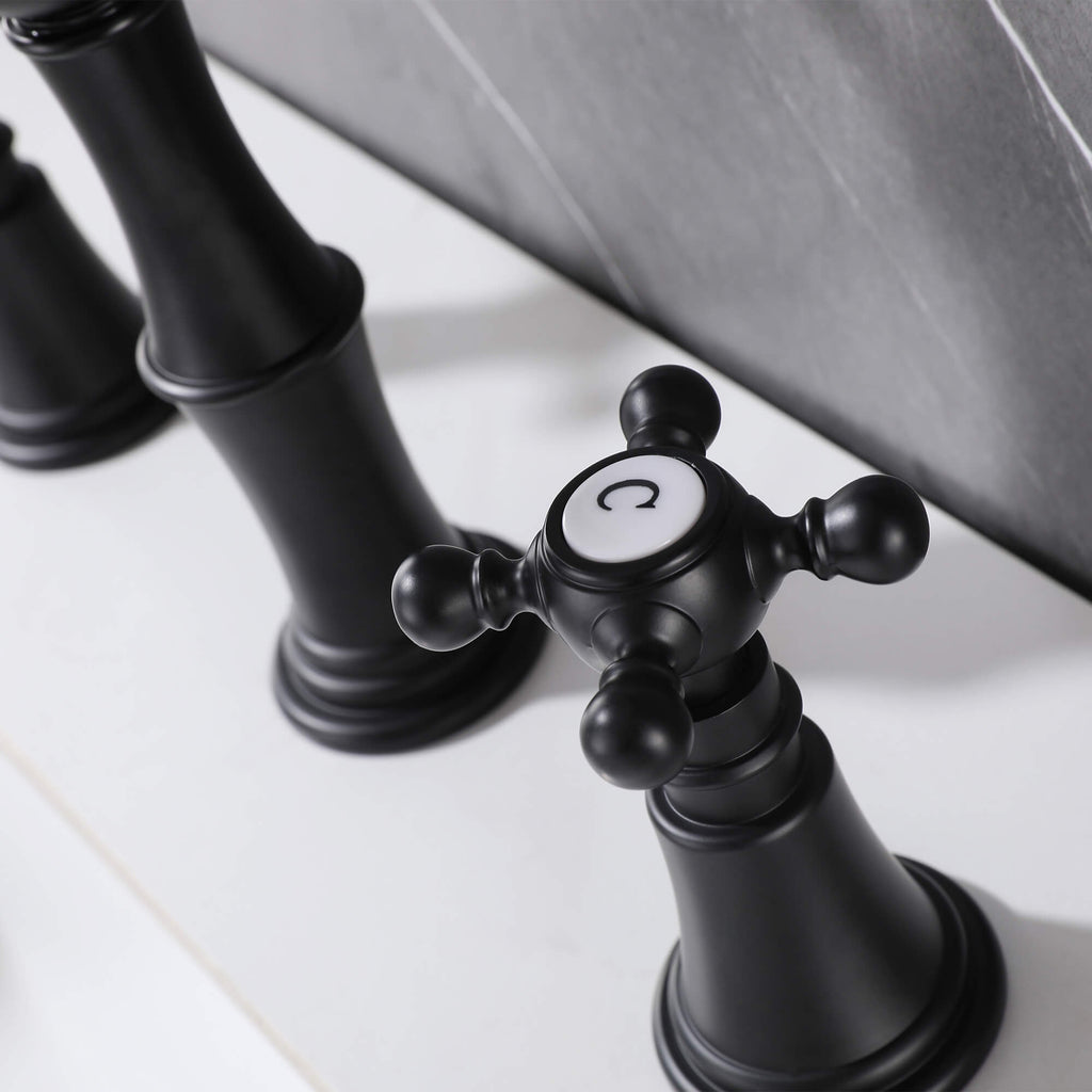8" Spread 3-Hole Bathroom Faucet with 360° Spout Dual Cross Handles