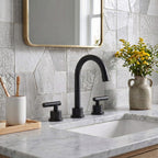 360° Swivel Gooseneck 3-Hole Widespread Bathroom Sink Faucet with Drain