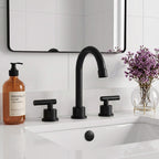 360° Swivel Gooseneck 3-Hole Widespread Bathroom Sink Faucet with Drain