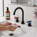 360° Swivel Gooseneck 3-Hole Widespread Bathroom Sink Faucet with Drain