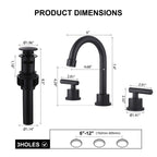 360° Swivel Gooseneck 3-Hole Widespread Bathroom Sink Faucet with Drain