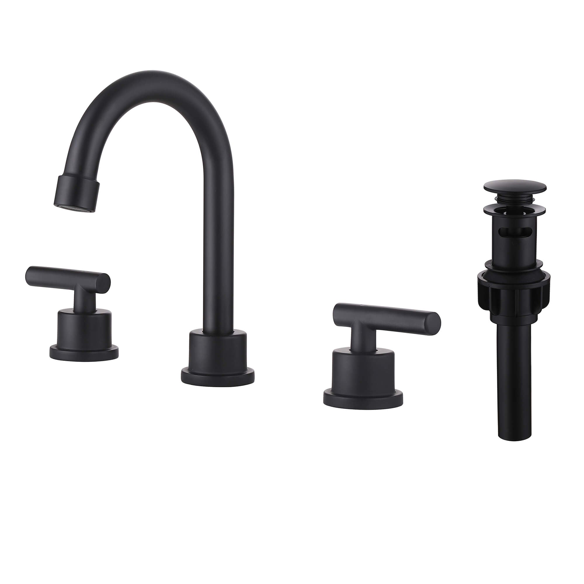 360° Swivel Gooseneck 3-Hole Widespread Bathroom Sink Faucet with Drain