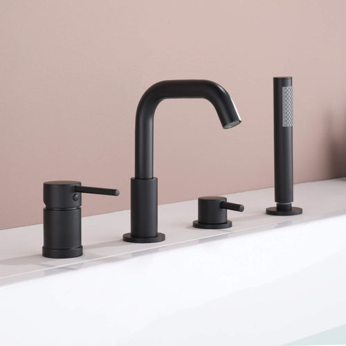 4-Hole Deck Mount Roman Tub Faucet with Hand Shower & Flexible 180° Swivel Tub Spout