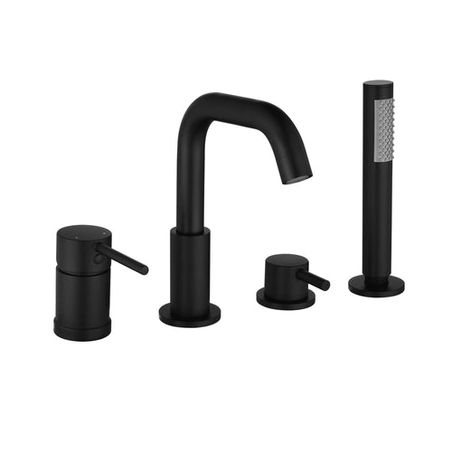 4-Hole Deck Mount Roman Tub Faucet with Hand Shower & Flexible 180° Swivel Tub Spout