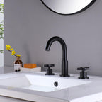 8" Spread 3-Hole Brass Bathroom Faucet - 360° Gooseneck Spout Dual Cross Handles
