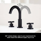 8" Spread 3-Hole Brass Bathroom Faucet - 360° Gooseneck Spout Dual Cross Handles