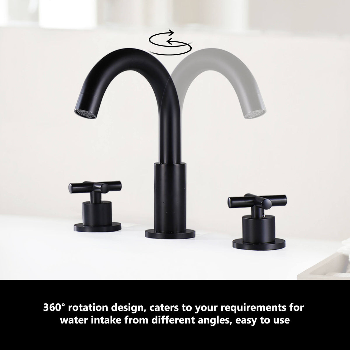 8" Spread 3-Hole Brass Bathroom Faucet - 360° Gooseneck Spout Dual Cross Handles