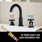 8" Spread 3-Hole Brass Bathroom Faucet - 360° Gooseneck Spout Dual Cross Handles