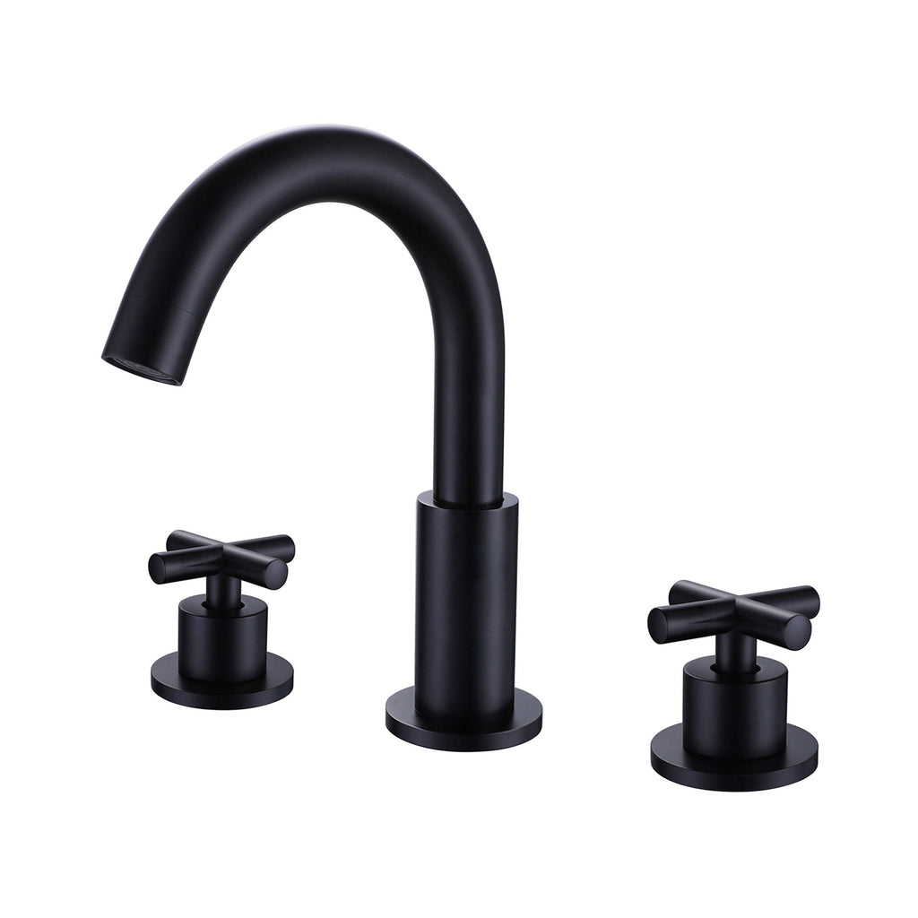 8" Spread 3-Hole Brass Bathroom Faucet - 360° Gooseneck Spout Dual Cross Handles