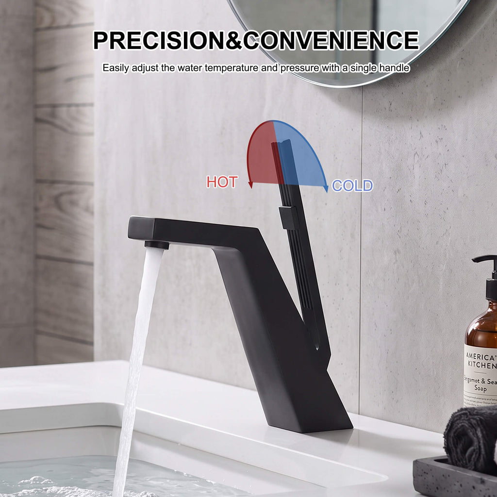 Brass Modern Single-Hole Bathroom Sink Faucet with 5° Angled Spout