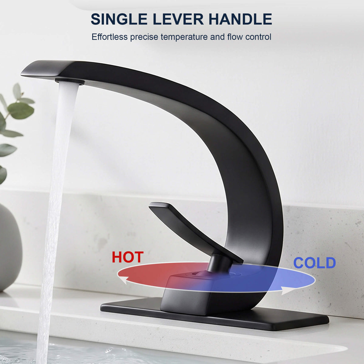 7.68" Brass Single Hole Single Lever Handle Bathroom Sink Faucet with Curved Spout