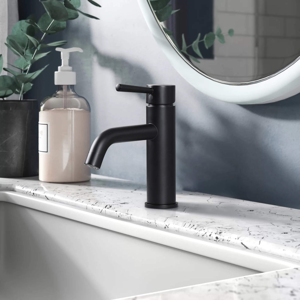 7.28" Single Hole Bathroom Sink Faucet with Extended Curved Spout Brass Single Handle Tap