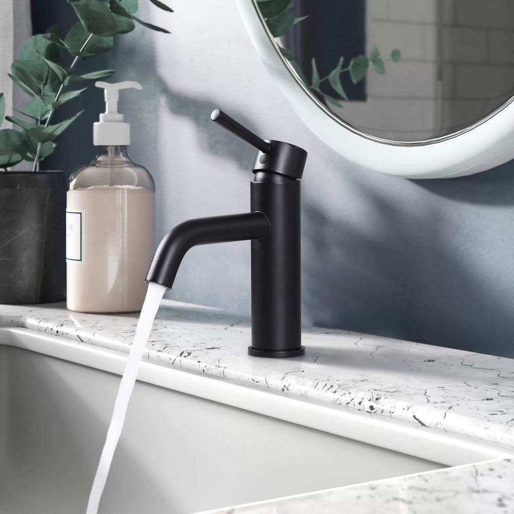7.28" Single Hole Bathroom Sink Faucet with Extended Curved Spout Brass Single Handle Tap