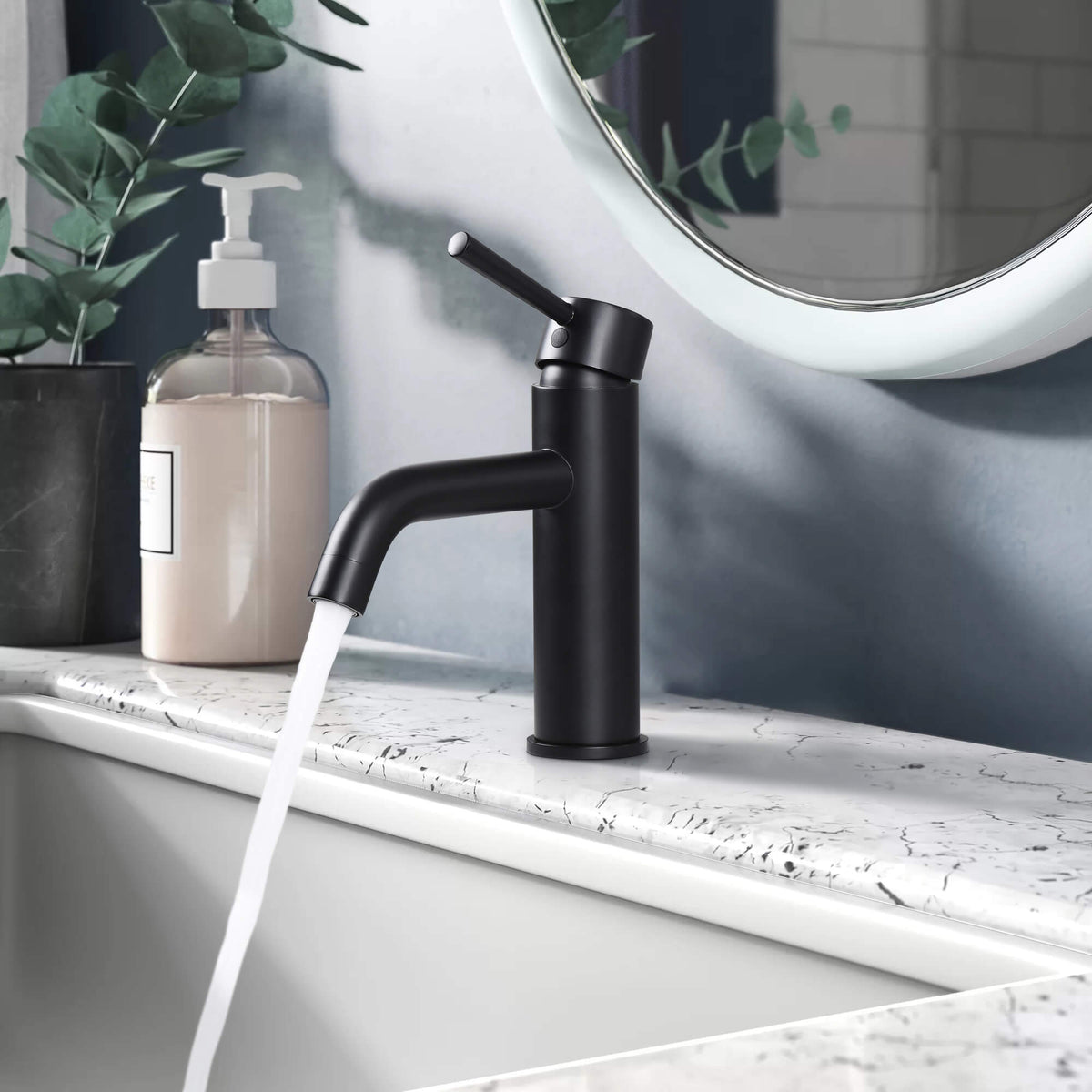 7.28" Single Hole Bathroom Sink Faucet with Extended Curved Spout Brass Single Handle Tap