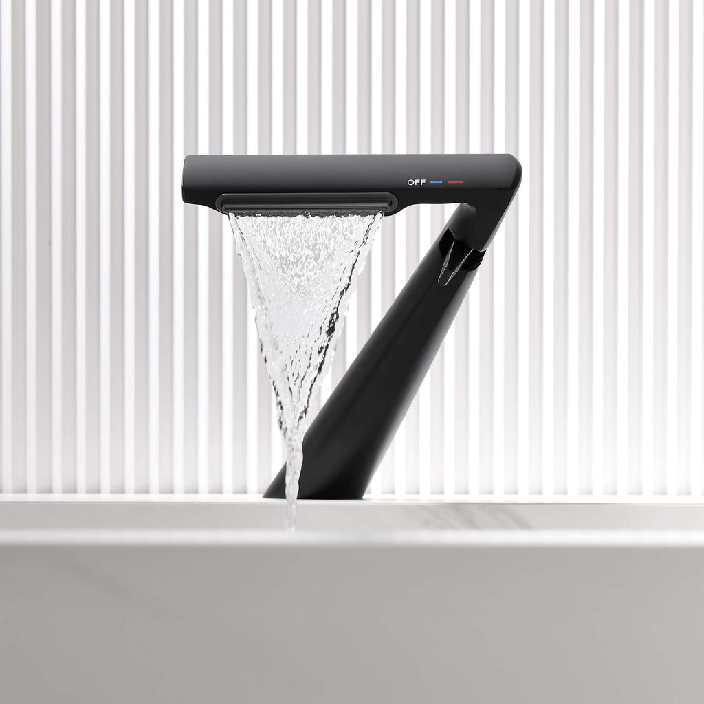 6.2" H Brass Single Hole Waterfall Bathroom Sink Faucet