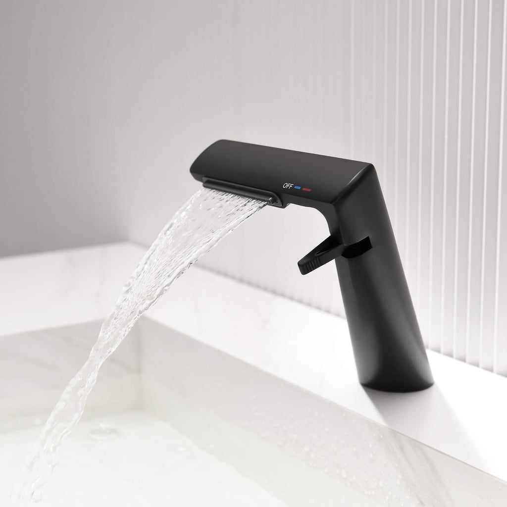 6.2" H Brass Single Hole Waterfall Bathroom Sink Faucet