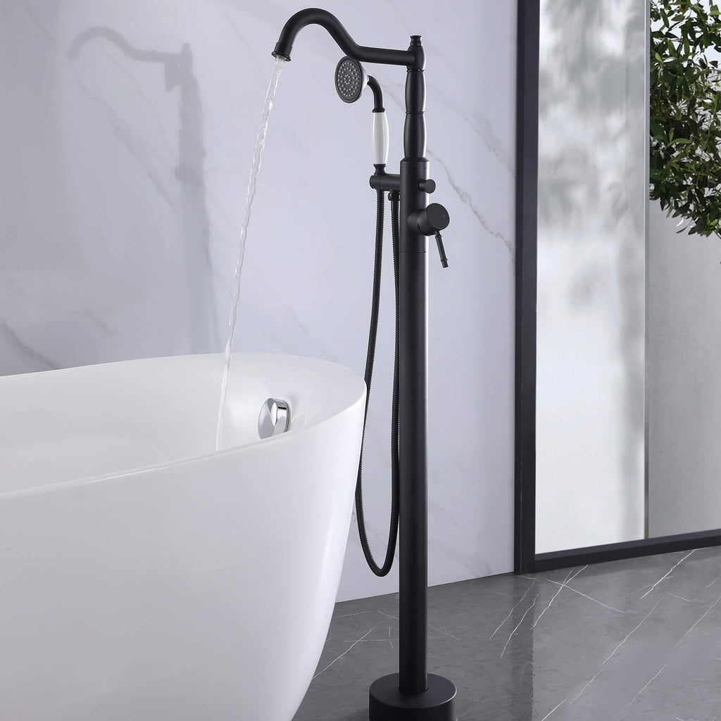 Classic Freestanding Tub Faucet with Hand Shower | 360° Swivel High-Flow Spout