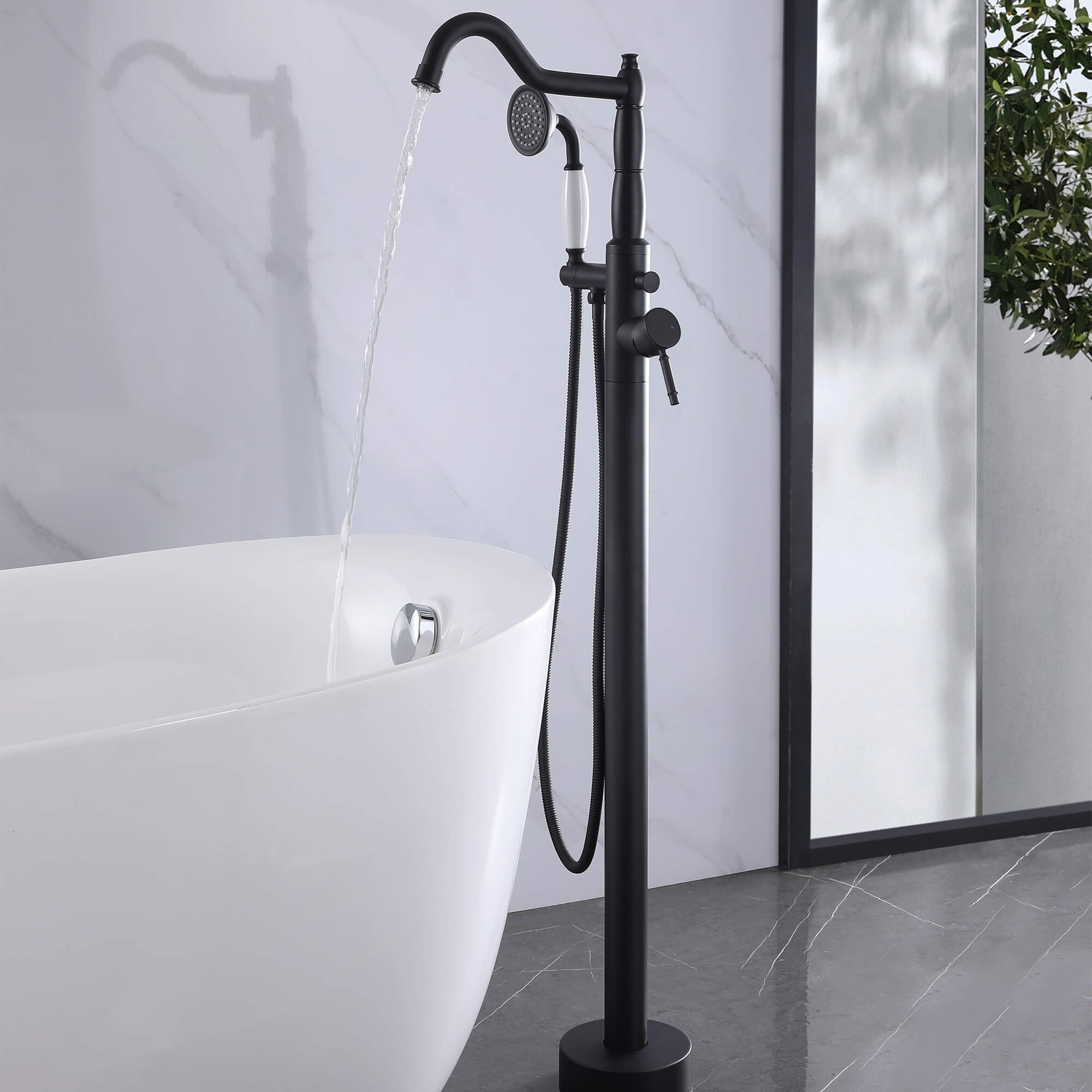 Classic Freestanding Tub Faucet with Hand Shower | 360° Swivel High-Flow Spout