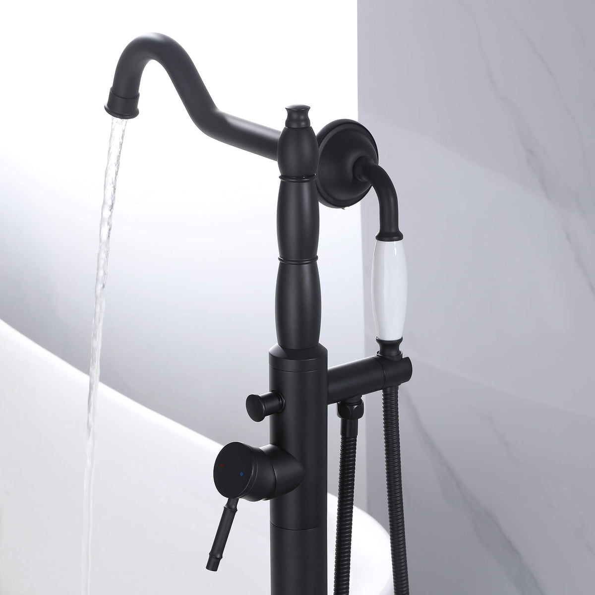 Classic Freestanding Tub Faucet with Hand Shower | 360° Swivel High-Flow Spout