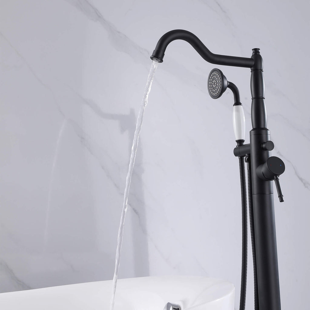 Classic Freestanding Tub Faucet with Hand Shower | 360° Swivel High-Flow Spout