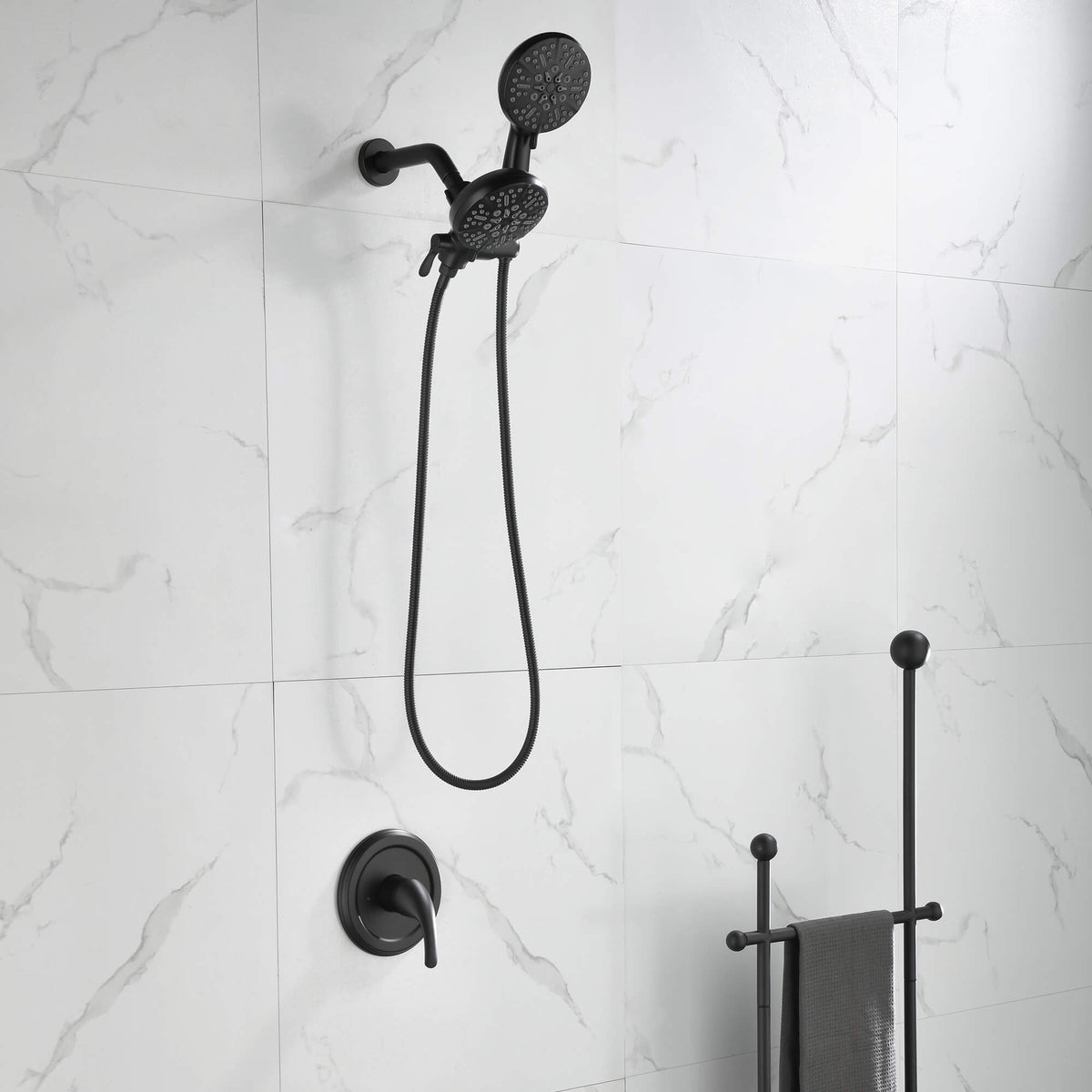 Dual-Head Shower System with 7-Function Rain Head and Handheld Spray Combo