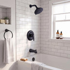 Modern Round Rain Shower System with 5-Function Spray and Integrated Tub Spout