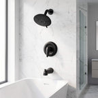 Modern Round Rain Shower System with 5-Function Spray and Integrated Tub Spout