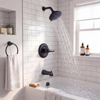 Modern Round Rain Shower System with 5-Function Spray and Integrated Tub Spout