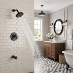 Modern Round Rain Shower System with 5-Function Spray and Integrated Tub Spout