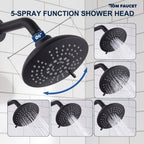 Modern Round Rain Shower System with 5-Function Spray and Integrated Tub Spout