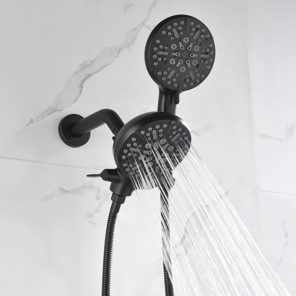 Dual-Head Shower System with 7-Function Rain Head and Handheld Spray Combo