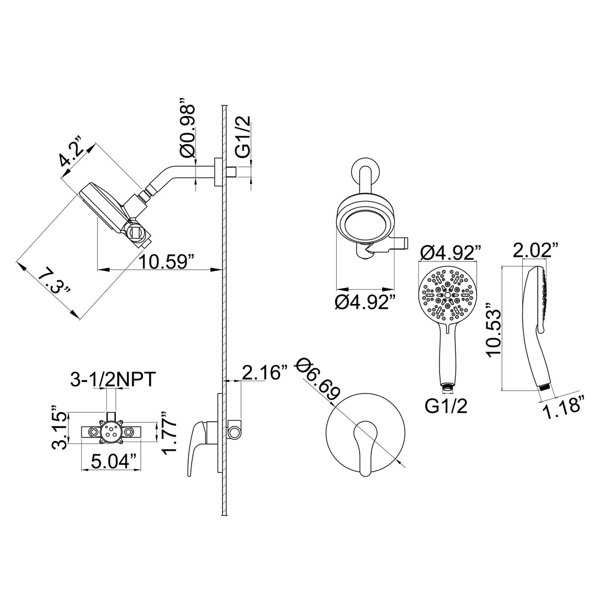 Dual-Head Shower System with 7-Function Rain Head and Handheld Spray Combo
