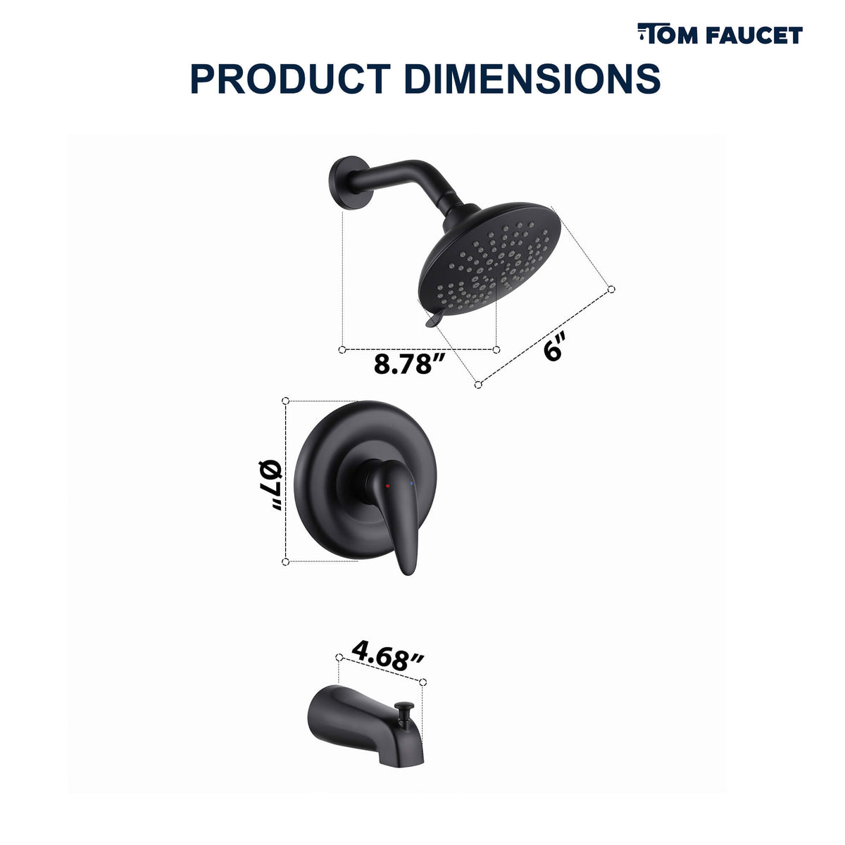 Modern Round Rain Shower System with 5-Function Spray and Integrated Tub Spout