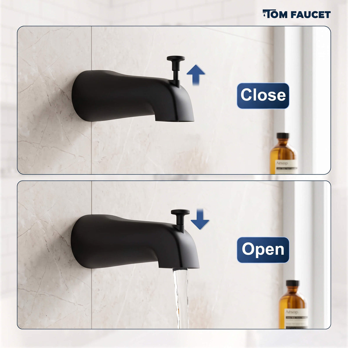 Modern Round Rain Shower System with 5-Function Spray and Integrated Tub Spout