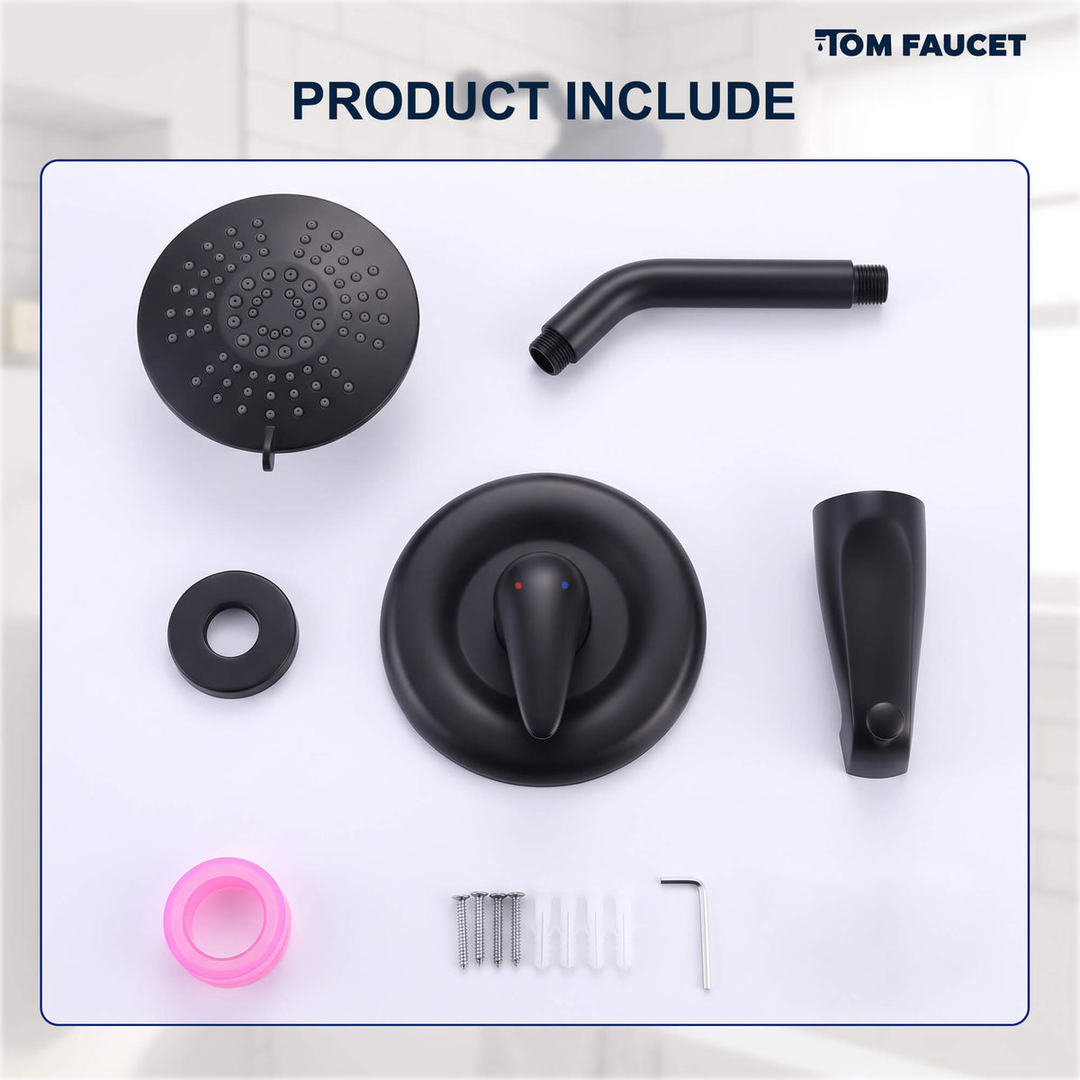 Modern Round Rain Shower System with 5-Function Spray and Integrated Tub Spout