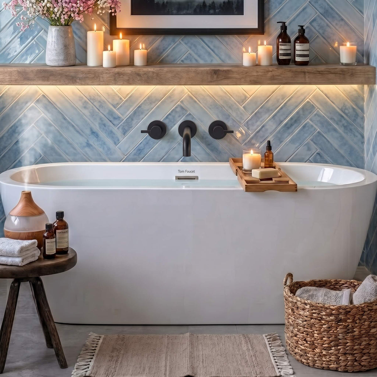 Fast Flow Modern Wall Mount Tub Faucet with 2 Handles & Swivel Spout