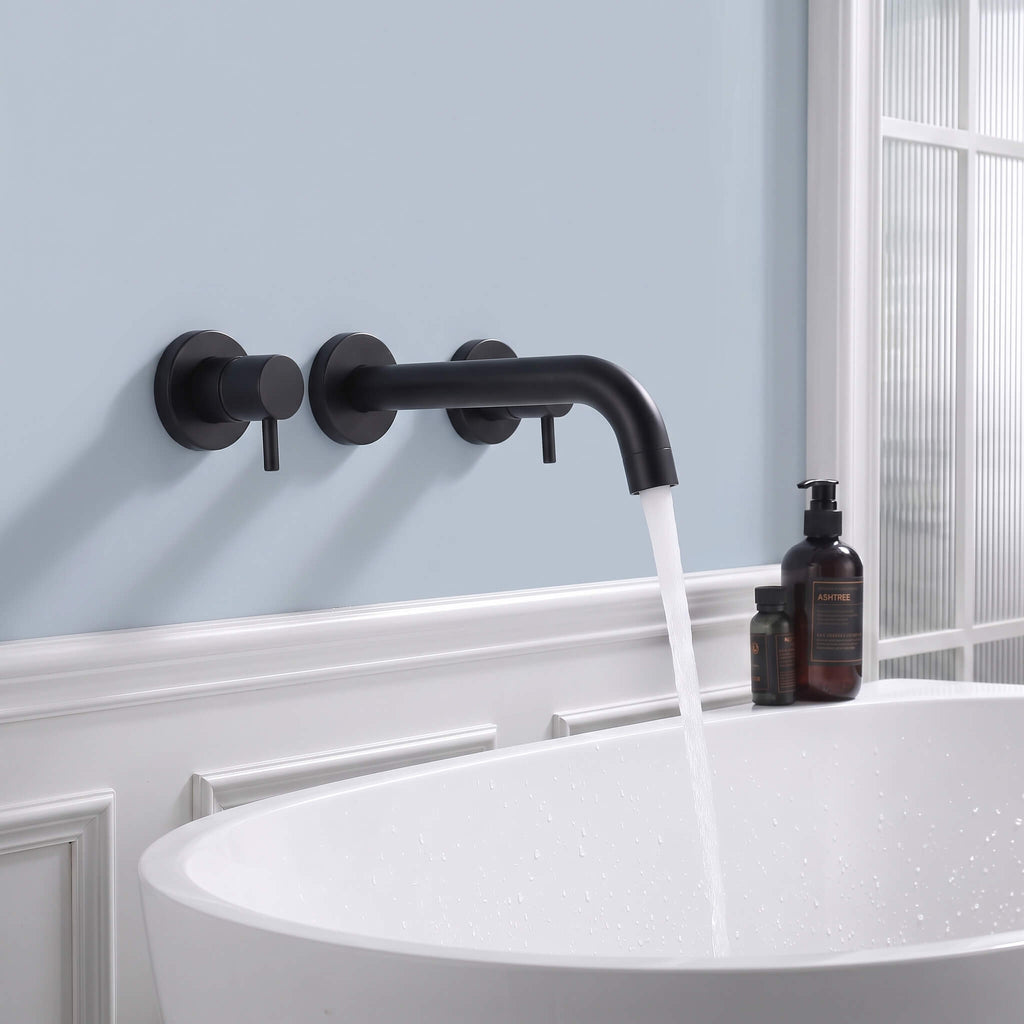 Fast Flow Modern Wall Mount Tub Faucet with 2 Handles & Swivel Spout