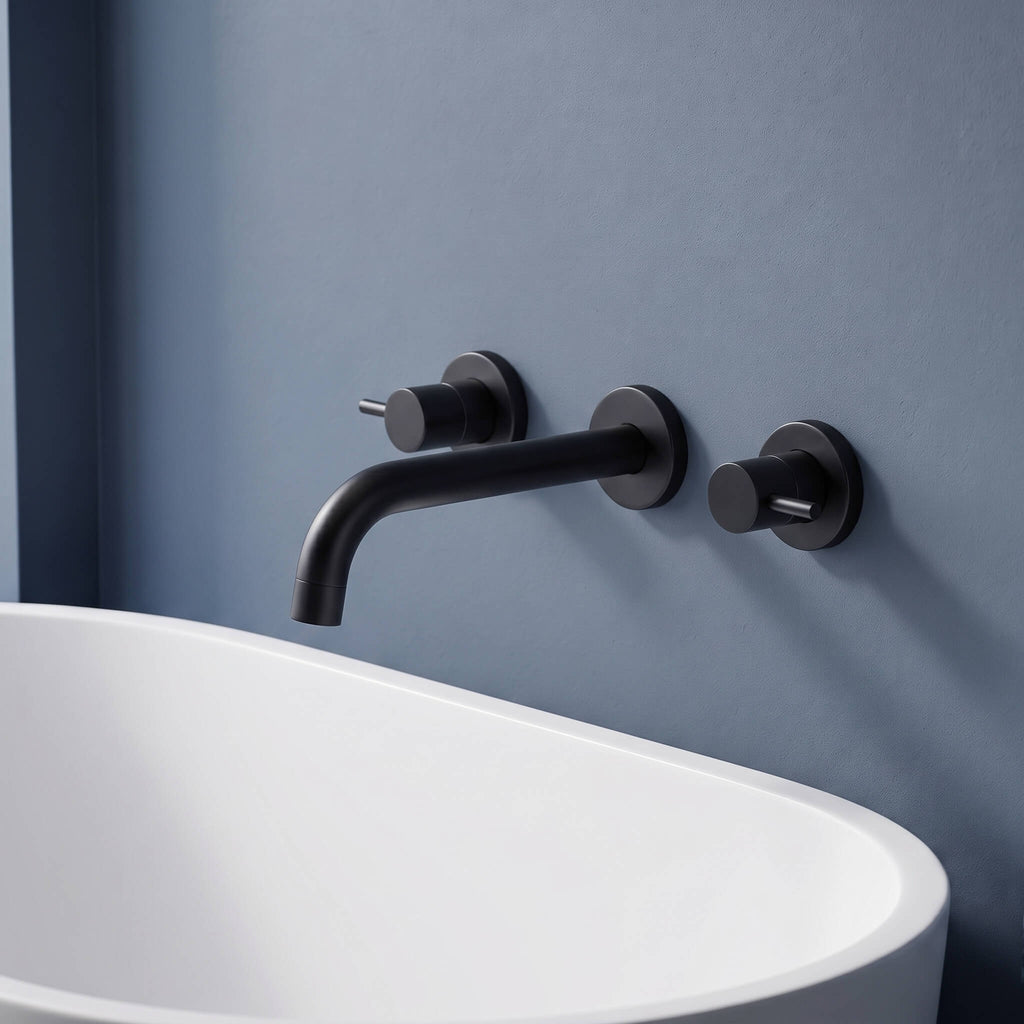 Fast Flow Modern Wall Mount Tub Faucet with 2 Handles & Swivel Spout