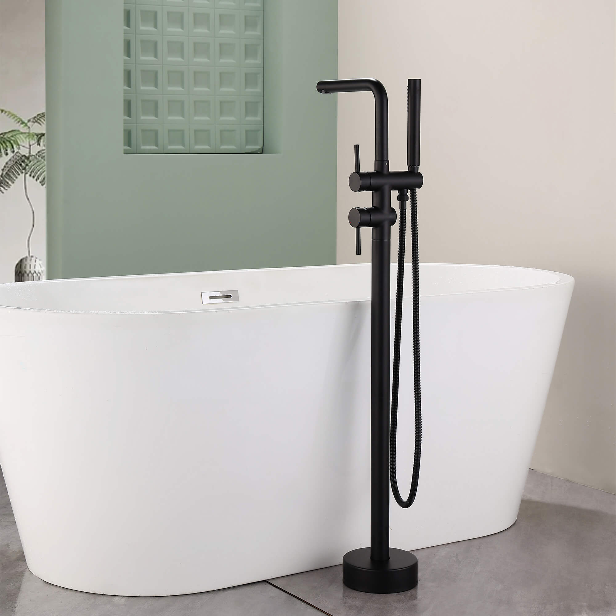 Swivel Longer Tub Spout Freestanding Tub Faucet with Hand Shower
