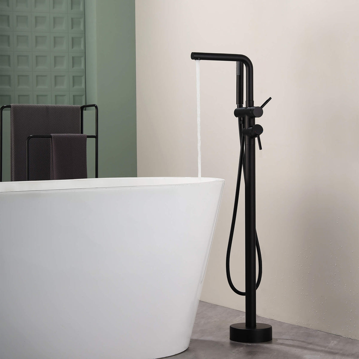 Swivel Longer Tub Spout Freestanding Tub Faucet with Hand Shower
