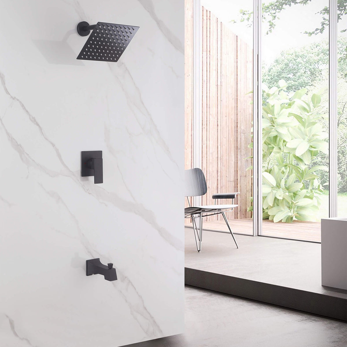 Minimalist 2-Function Shower System with High-Flow Tub Spout