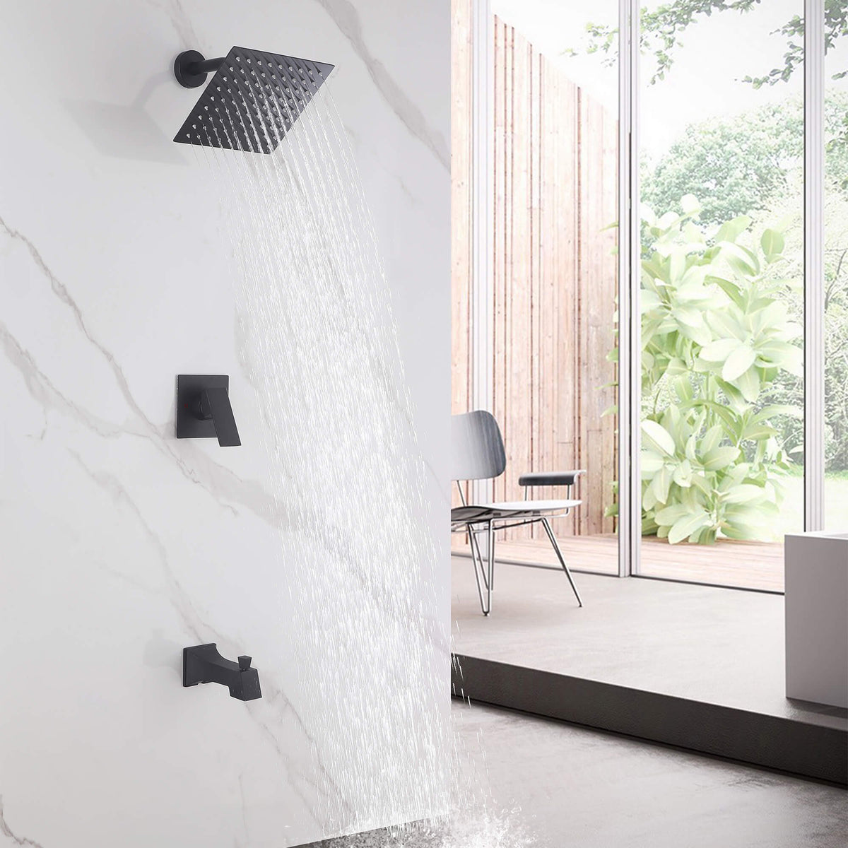 Minimalist 2-Function Shower System with High-Flow Tub Spout