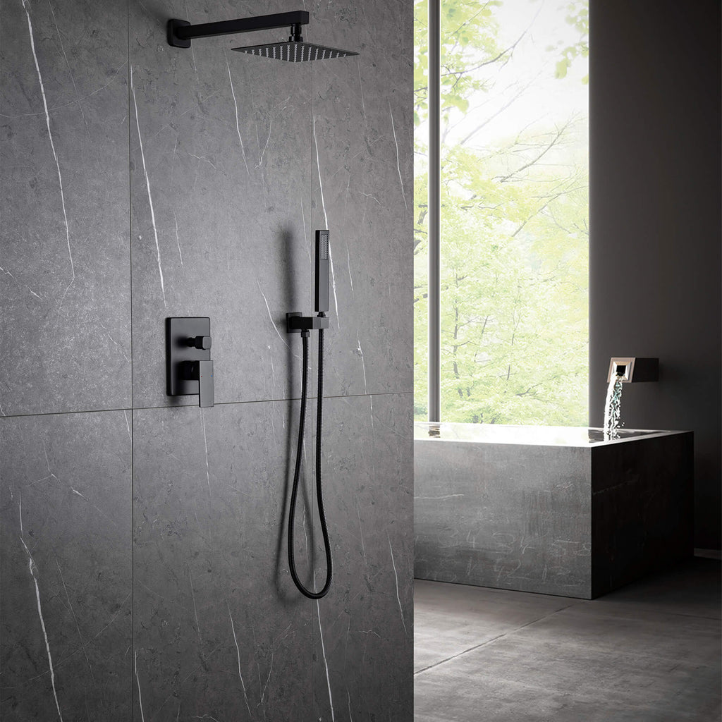 Minimalist Dual-Outlet Shower System with Ultra-Thin Square Rain Head and Linear Hand Shower