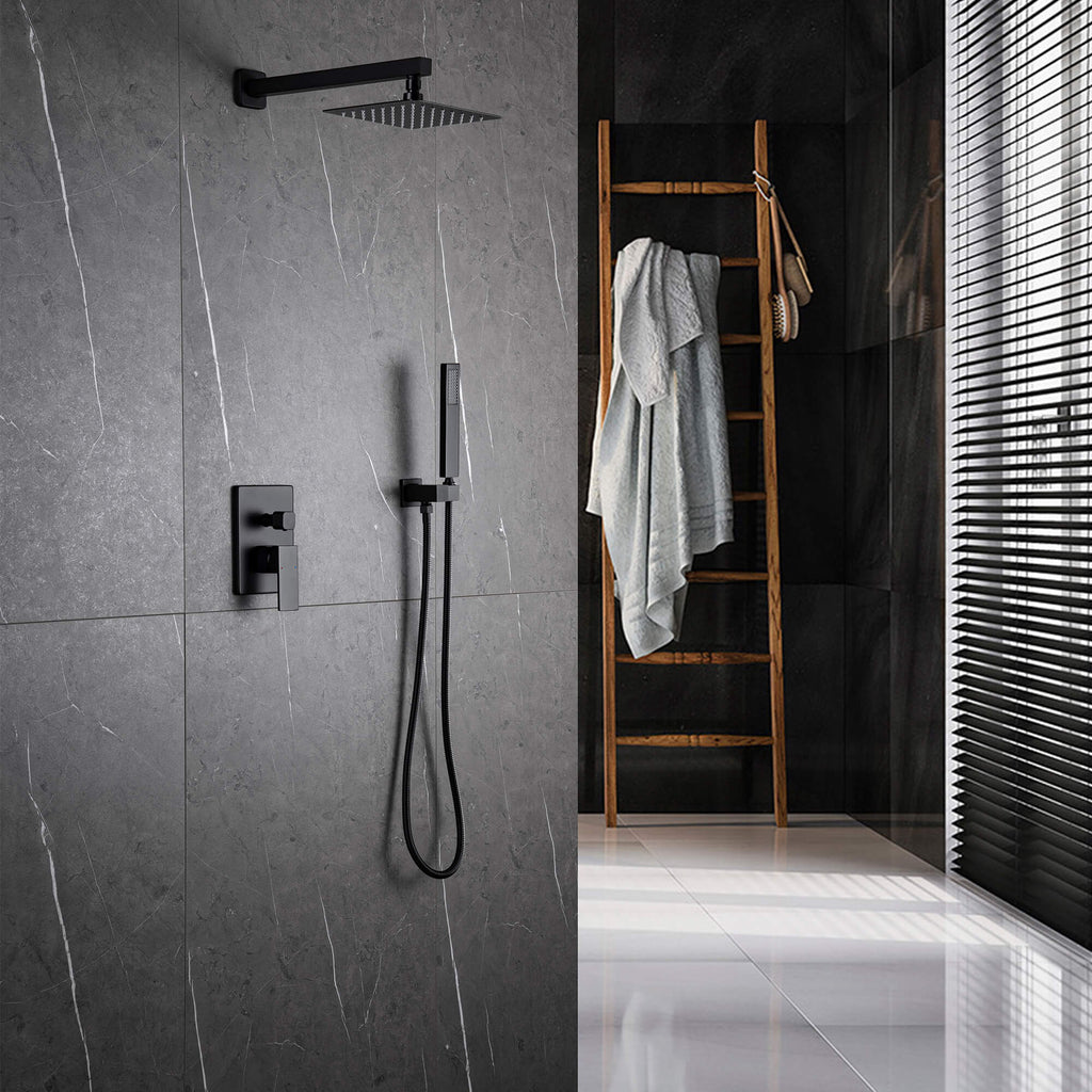 Minimalist Dual-Outlet Shower System with Ultra-Thin Square Rain Head and Linear Hand Shower