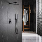 Minimalist Dual-Outlet Shower System with Ultra-Thin Square Rain Head and Linear Hand Shower