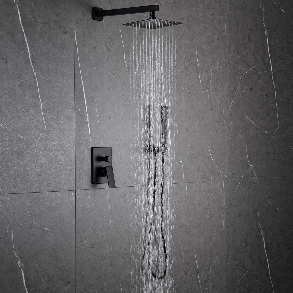 Minimalist Dual-Outlet Shower System with Ultra-Thin Square Rain Head and Linear Hand Shower